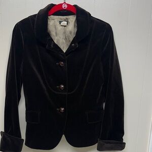 J Crew Womens Blazer Jacket Size 6 Velvet Brown Equestrian Riding Leather Button